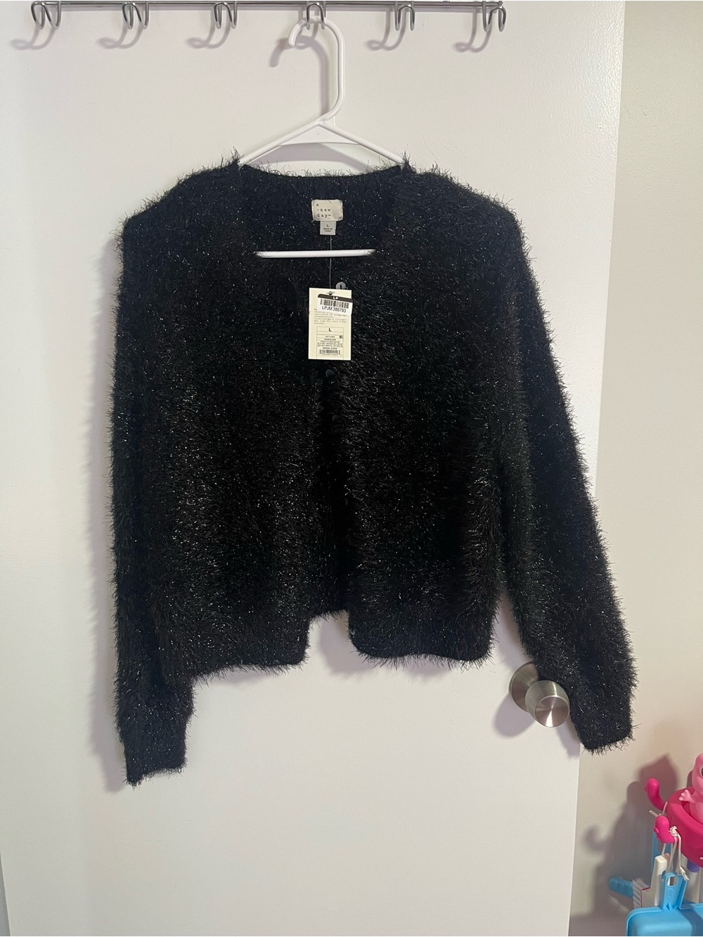 a new day Black Fuzzy Button Up Cardigan Sweater